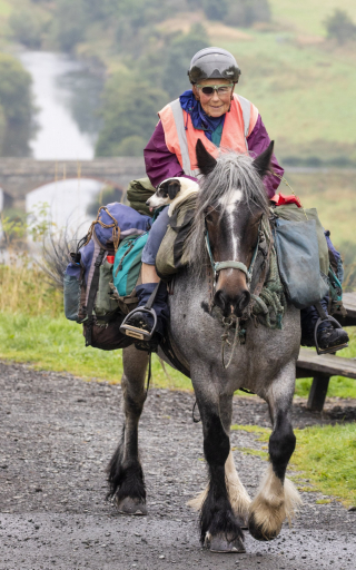Illustration de l'article : À l'âge de 80 ans, cette femme  grimpe sur son cheval pour un périple de 7 semaines tous les ans, en compagnie de son chien handicapé 