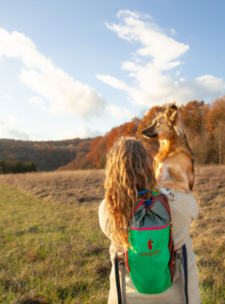 Illustration de l'article : 20 photos de Tofu, chienne de refuge férue de promenades aux bras de sa maîtresse