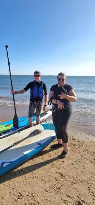 Illustration de l'article : Le courage et l'intervention rapide de deux paddleboarders sauvent la vie d'une chienne en détresse à marée haute