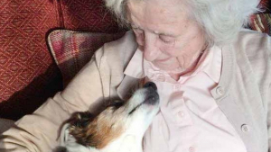 Illustration : "A 96 ans, elle décide d’adopter un chien de 17 ans et encourage les gens à suivre son exemple en adoptant des animaux seniors "